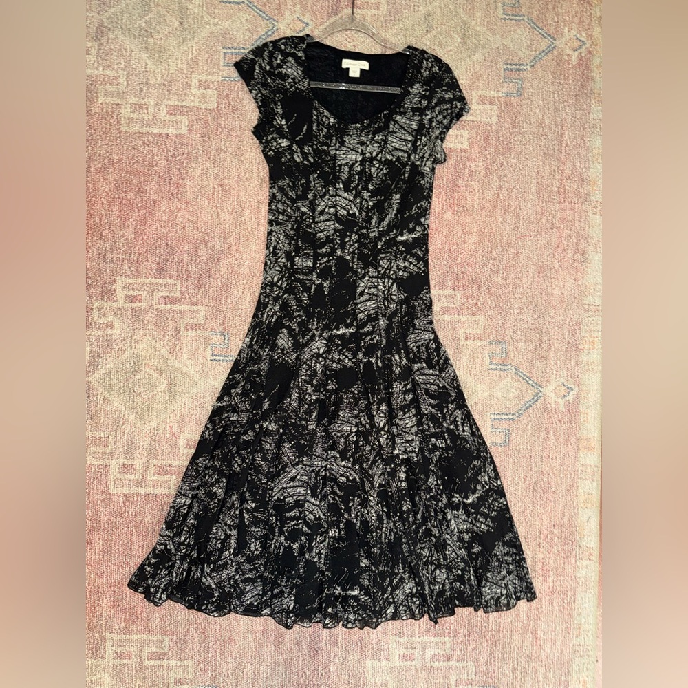 Vintage Coldwater Creek Sz 8 fit & flare Stretch panel Mesh Abstract Midi dress
